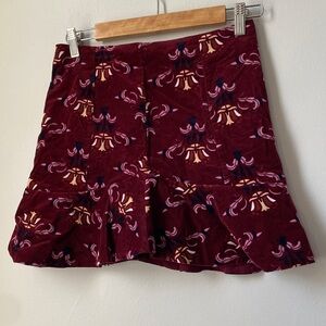 Free People Corduroy Burgundy Floral Mini Skirt